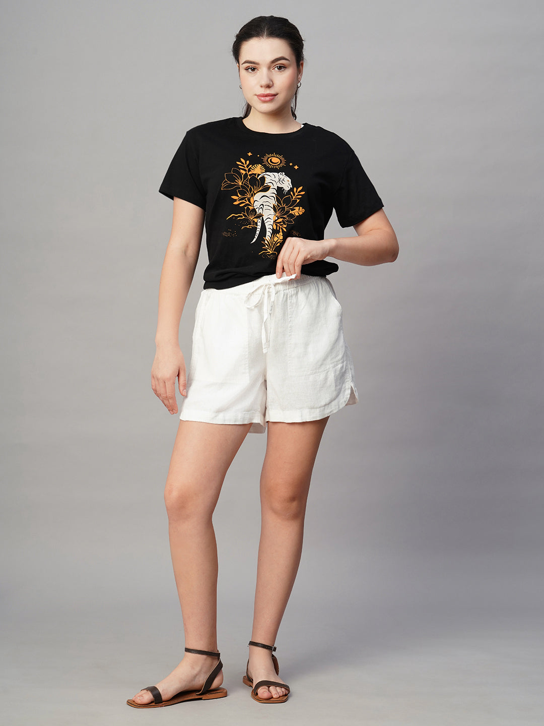 Women's White Linen Viscose Regular Fit Shorts