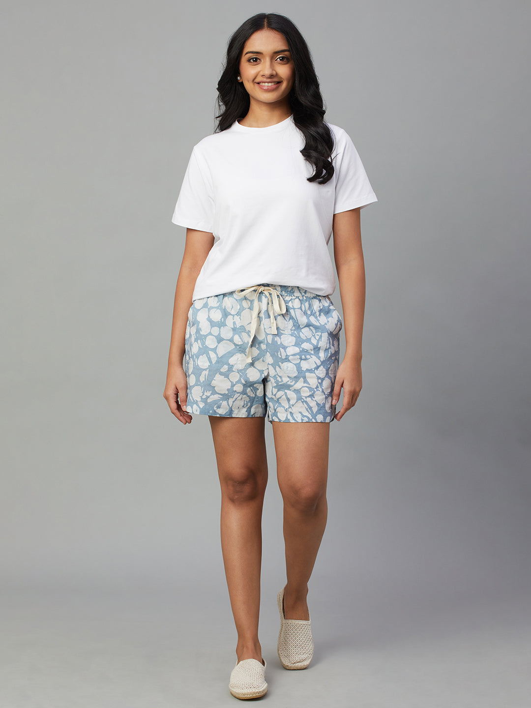 Women's Blue 100% Cotton Regular Fit Shorts