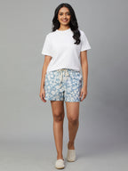 Women's Blue 100% Cotton Regular Fit Shorts