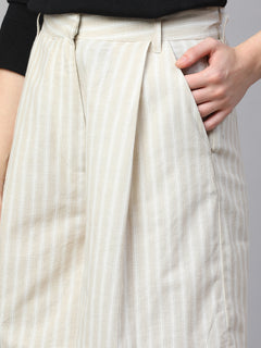 Women's Khaki Cotton Linen Regular Fit Shorts