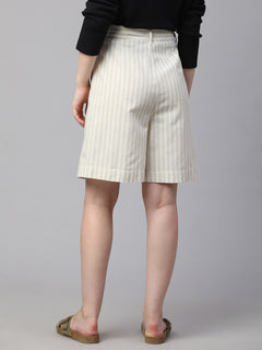 Women's Khaki Cotton Linen Regular Fit Shorts