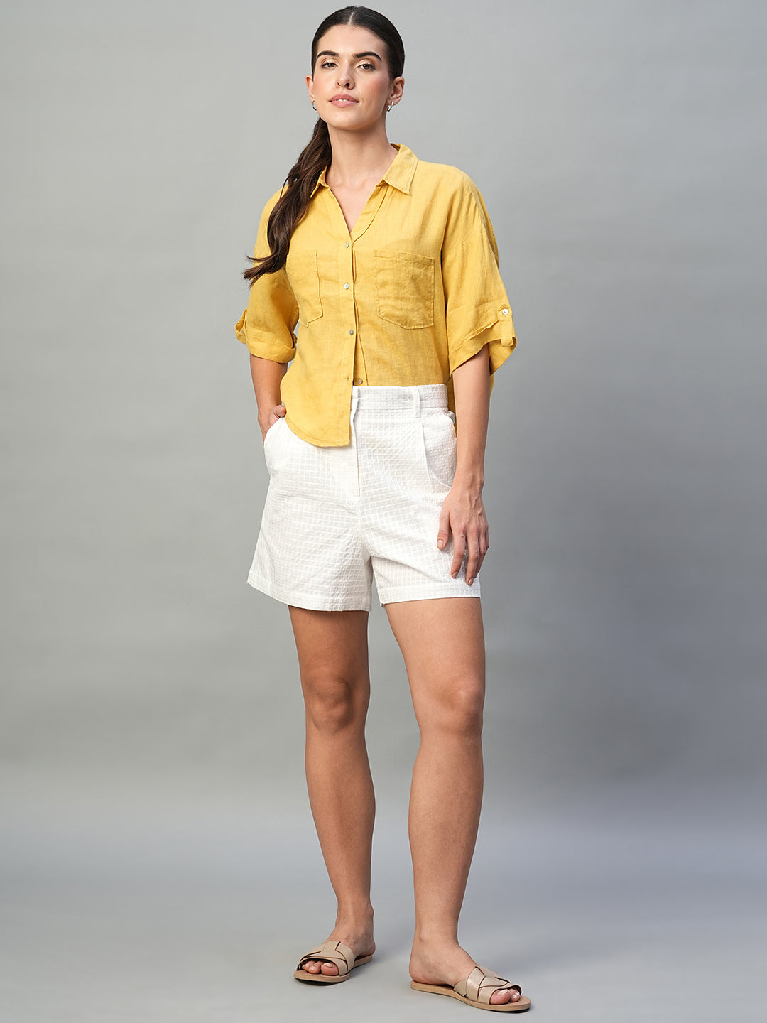 Women's White 100% Cotton Regular Fit Shorts
