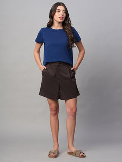 Women's Cotton Lycra Regular Fit Shorts Brown
