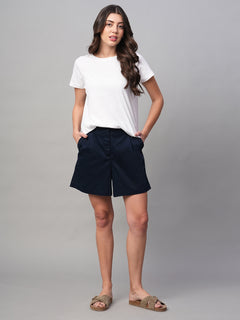 Women's Cotton Lycra Regular Fit Shorts Navy