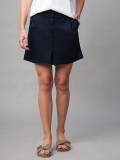 Women's Cotton Lycra Regular Fit Shorts Navy
