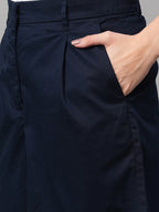 Women's Navy Cotton Lycra Regular Fit Shorts