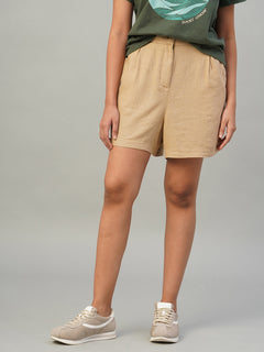Women's Linen Viscose Regular Fit Shorts Khaki