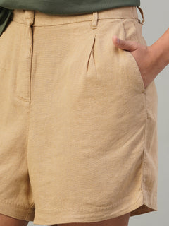 Women's Linen Viscose Regular Fit Shorts Khaki