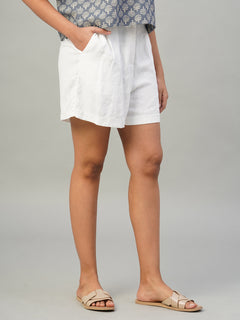Women's Linen Viscose Regular Fit Shorts White