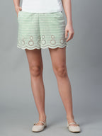 Women's Mint Cotton Flax Regular Fit Shorts
