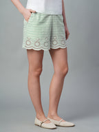 Women's Mint Cotton Flax Regular Fit Shorts