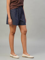 Women's Indigo Cotton Linen Regular Fit Shorts