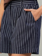 Women's Indigo Cotton Linen Regular Fit Shorts