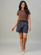 Women's Indigo Cotton Linen Regular Fit Shorts