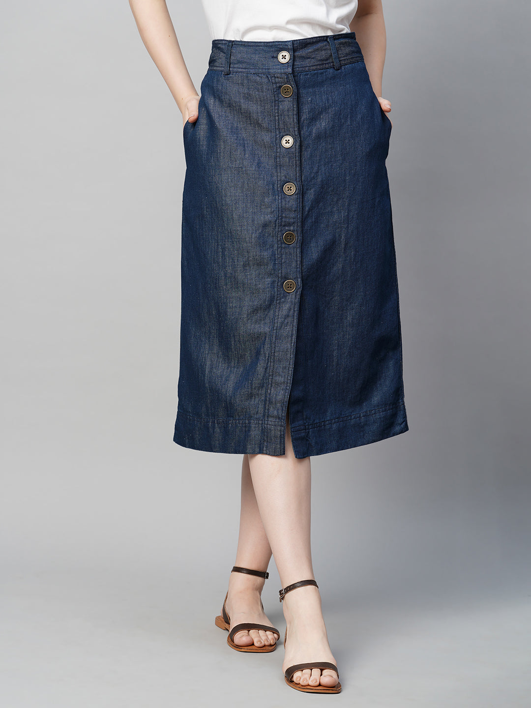 Women's Cotton Linen Denim Regular Fit Skirt