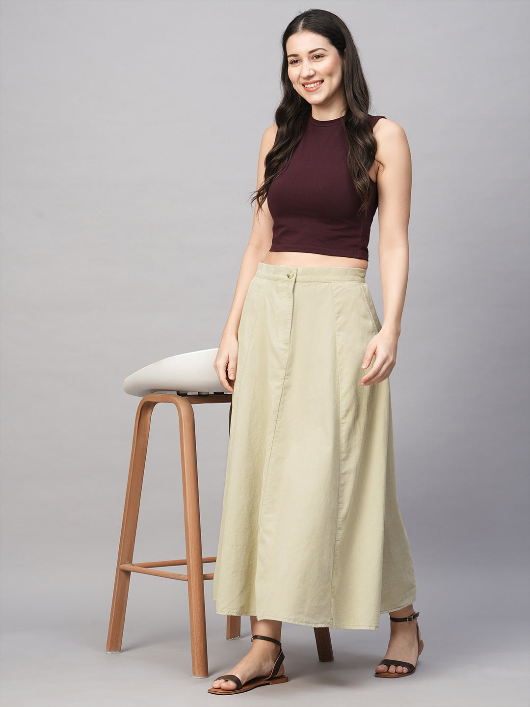 Women's Sand Cotton Regular Fit Skirt