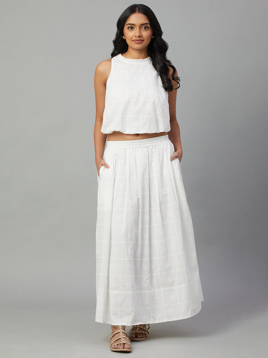 Women's White 100% Cotton Regular Fit Skirt