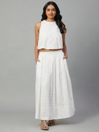 Women's White 100% Cotton Regular Fit Skirt