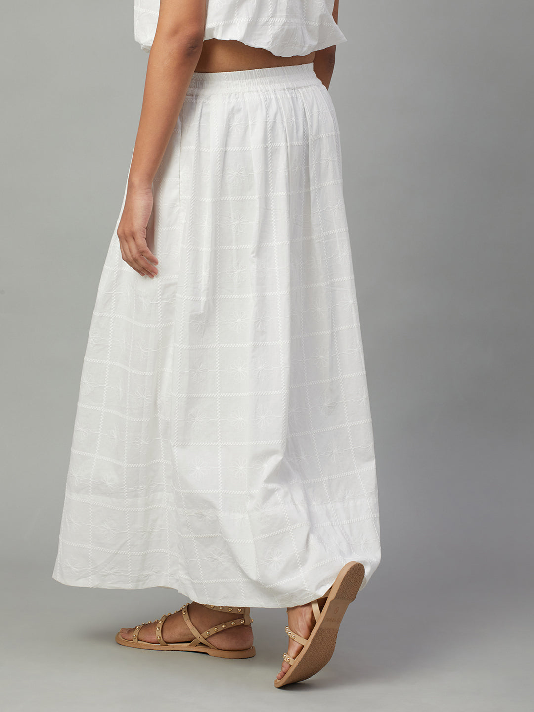 Women's White 100% Cotton Regular Fit Skirt