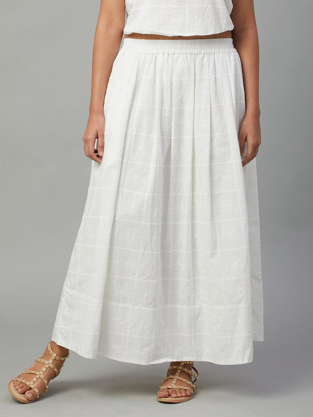 Women's White 100% Cotton Regular Fit Skirt