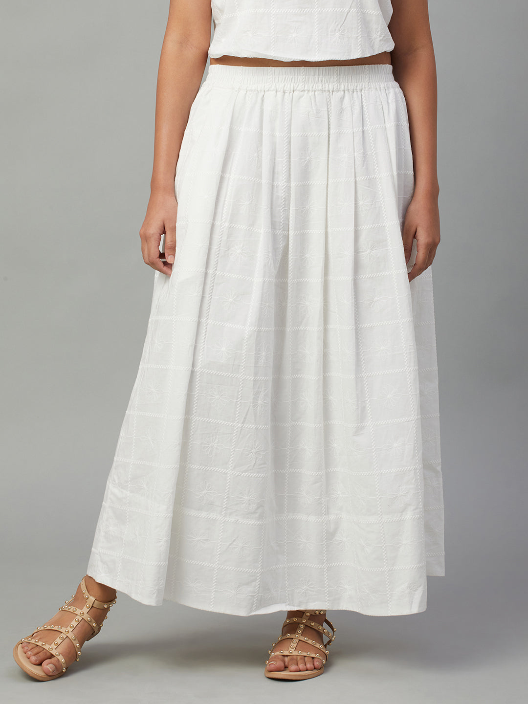 Women's White 100% Cotton Regular Fit Skirt