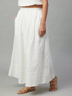 Women's White 100% Cotton Regular Fit Skirt