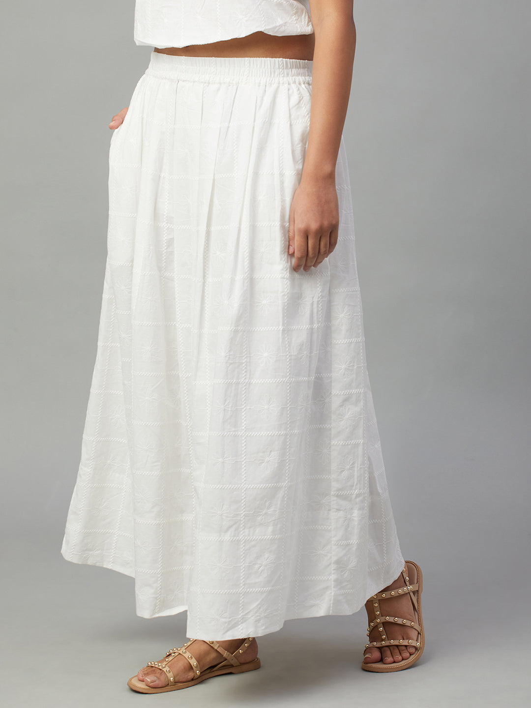 Women's White 100% Cotton Regular Fit Skirt