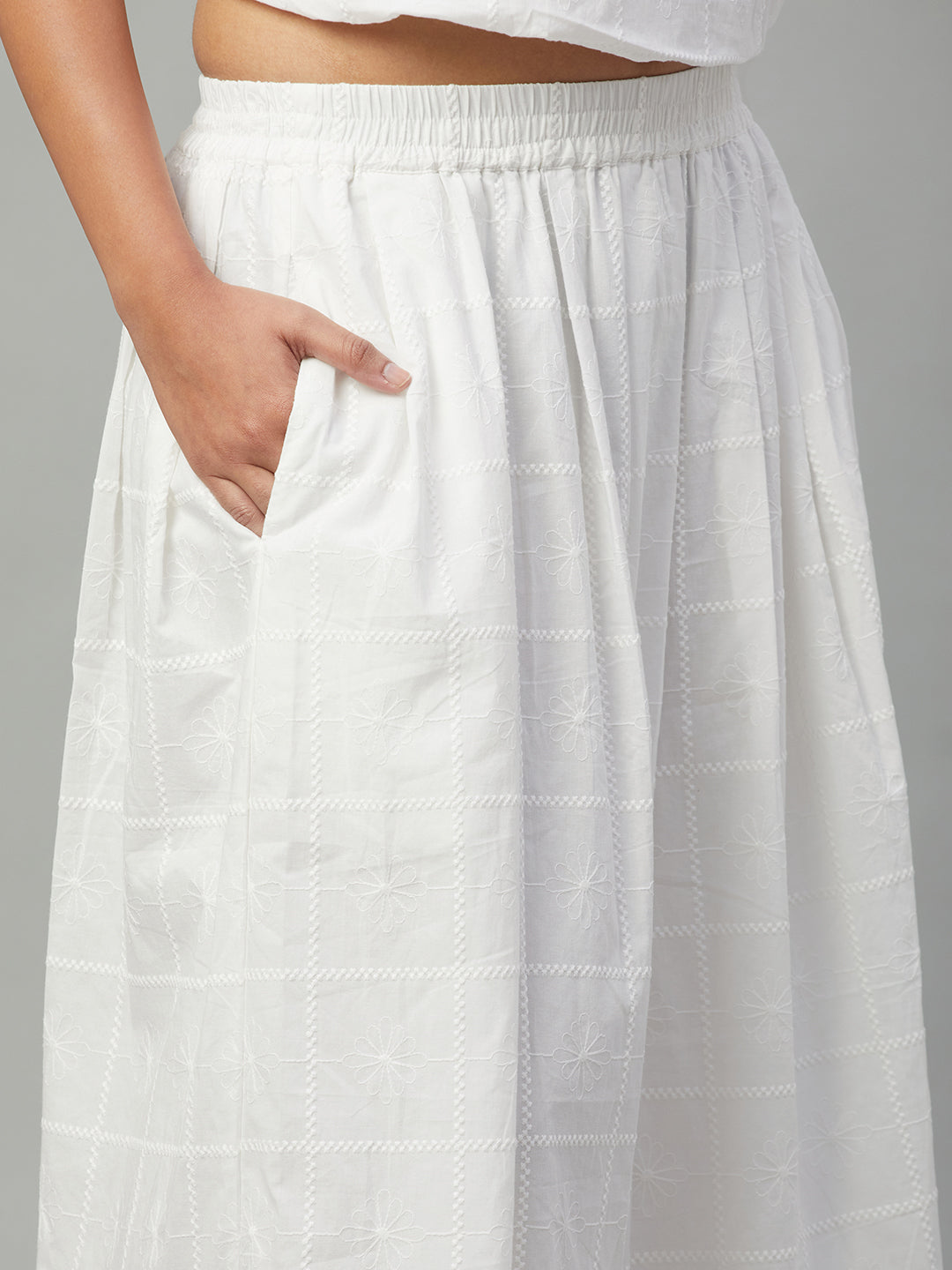 Women's White 100% Cotton Regular Fit Skirt