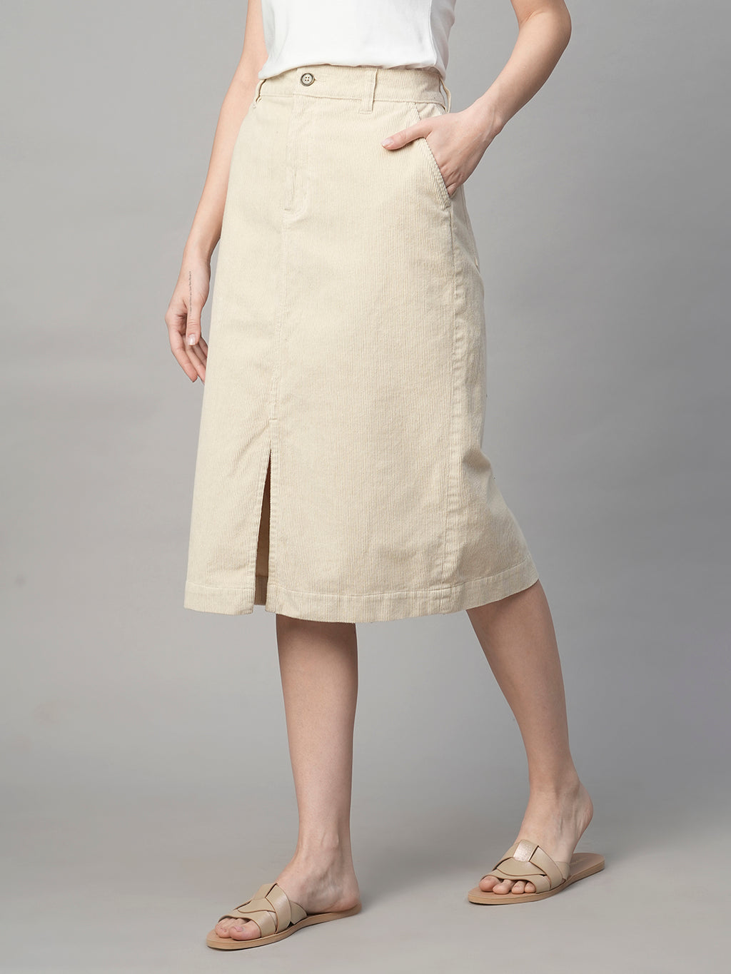 Women's Corduroy Natural 100% Cotton Regular Fit Skirt