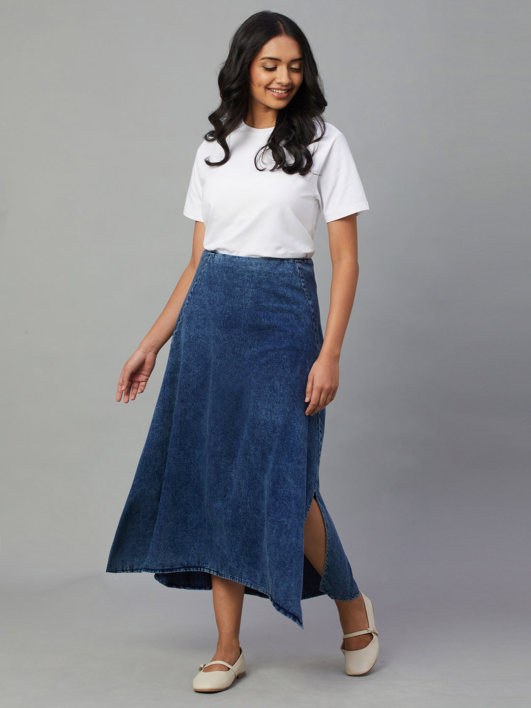 Women's Indigo 100% Cotton Regular Fit Skirt