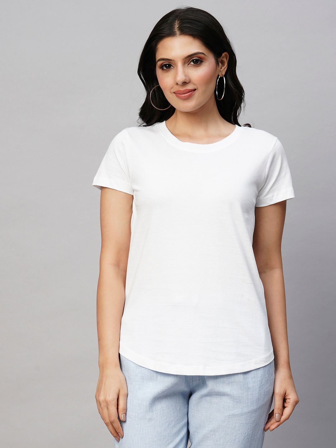 Women's Cotton White Regular Fit Tshirt