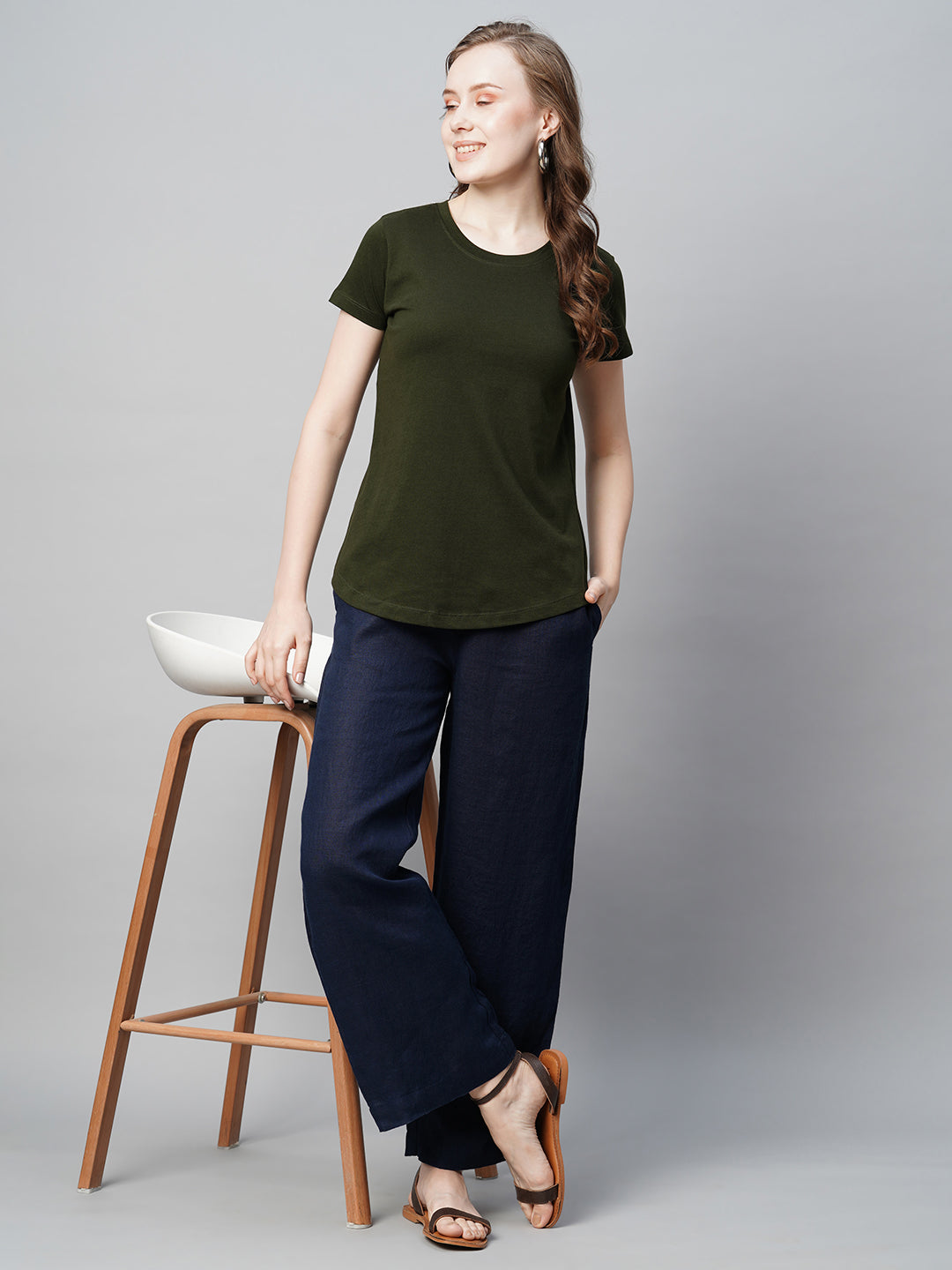 Women's Cotton Darkgreen Regular Fit Tshirt