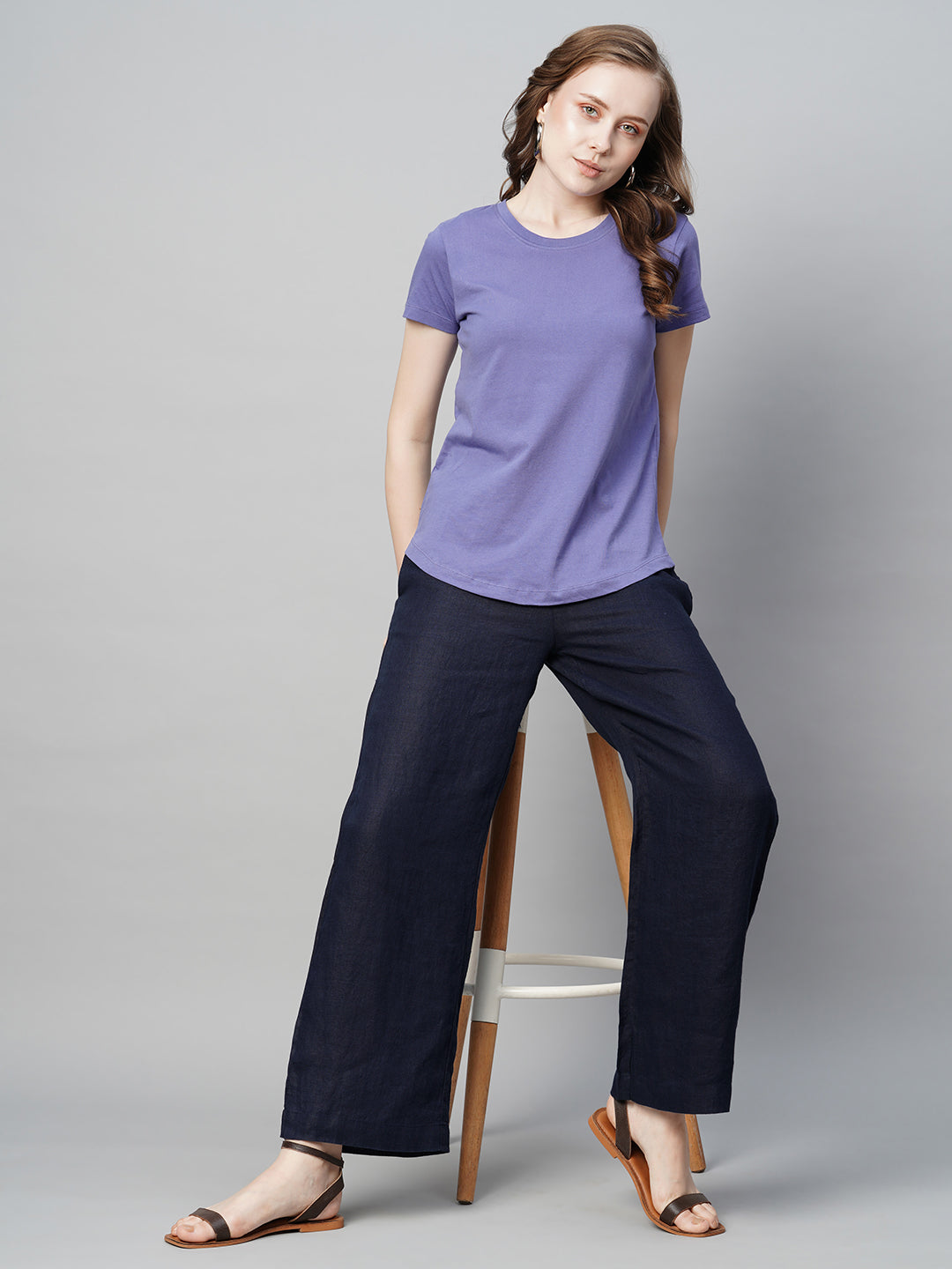 Women's Violet Cotton Regular Fit Tshirt