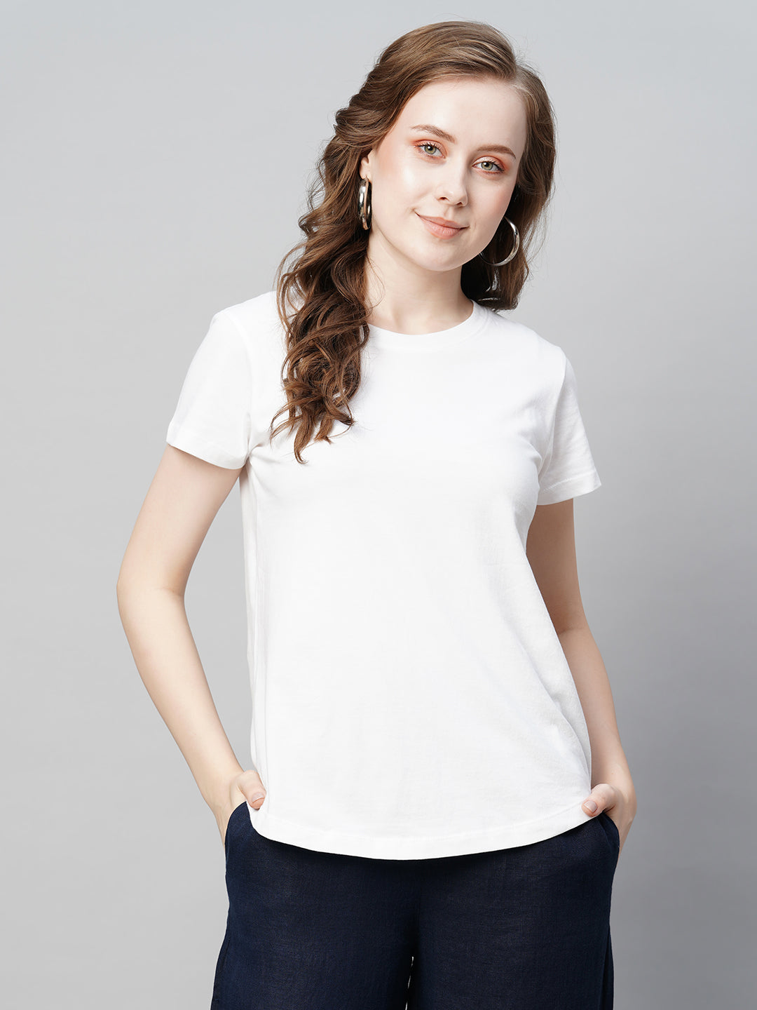 Women's White Cotton Regular Fit Tshirt