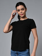 Women's Black Cotton Regular Fit Tshirt