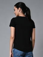 Women's Black Cotton Regular Fit Tshirt