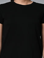 Women's Black Cotton Regular Fit Tshirt
