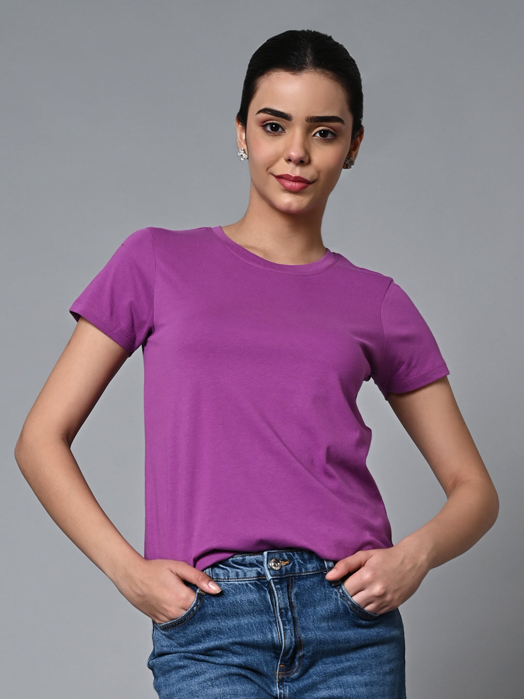 Women's Purple Cotton Regular Fit Tshirt