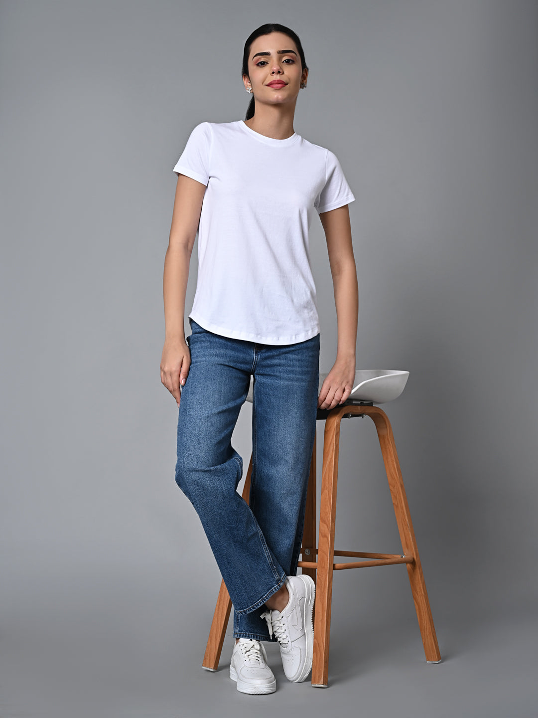 Women's White Cotton Regular Fit Tshirt