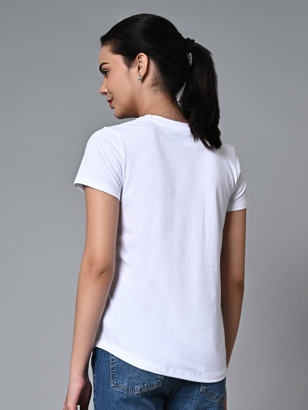 Women's White Cotton Regular Fit Tshirt
