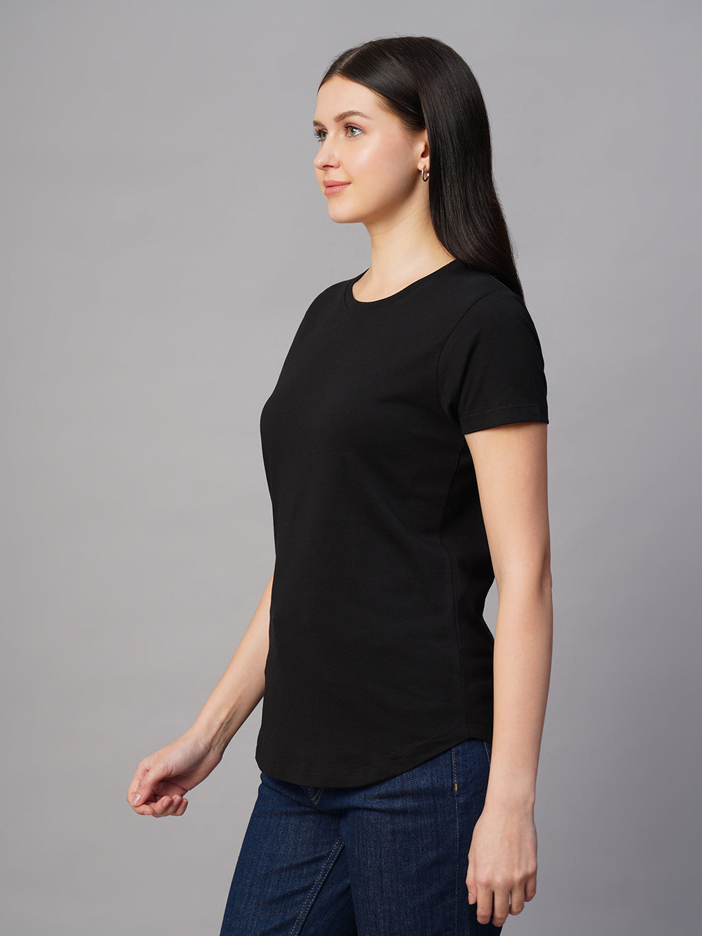 Women's Black 100% Cotton Regular Fit Tshirt