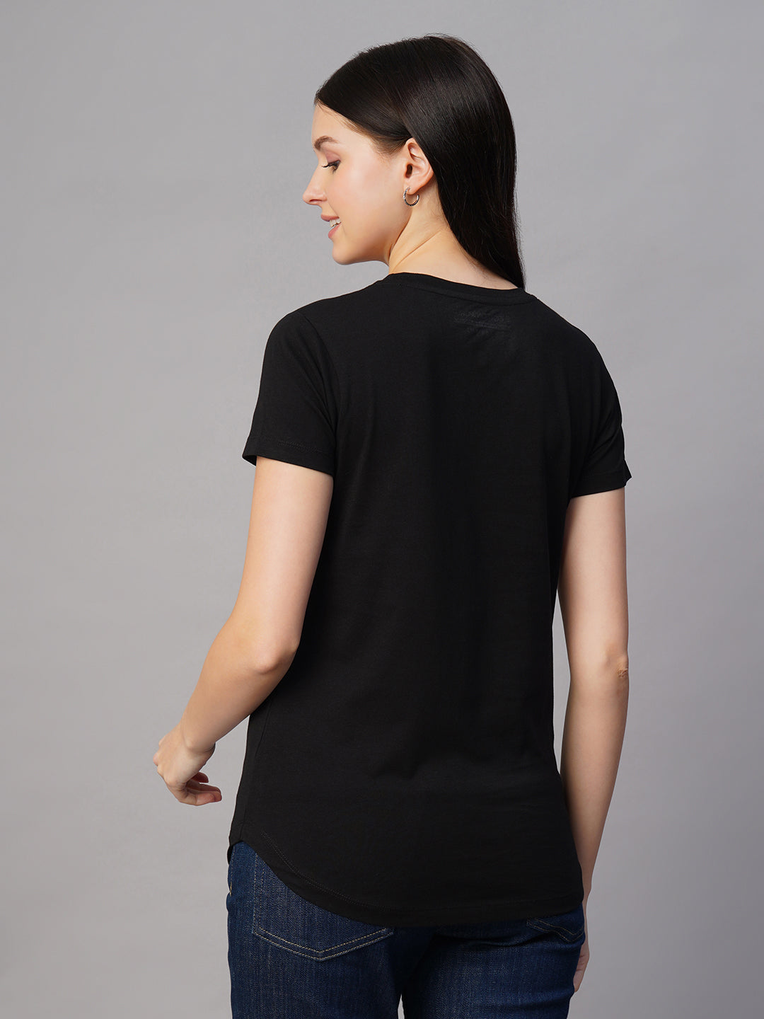Women's Black 100% Cotton Regular Fit Tshirt
