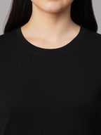 Women's Black 100% Cotton Regular Fit Tshirt