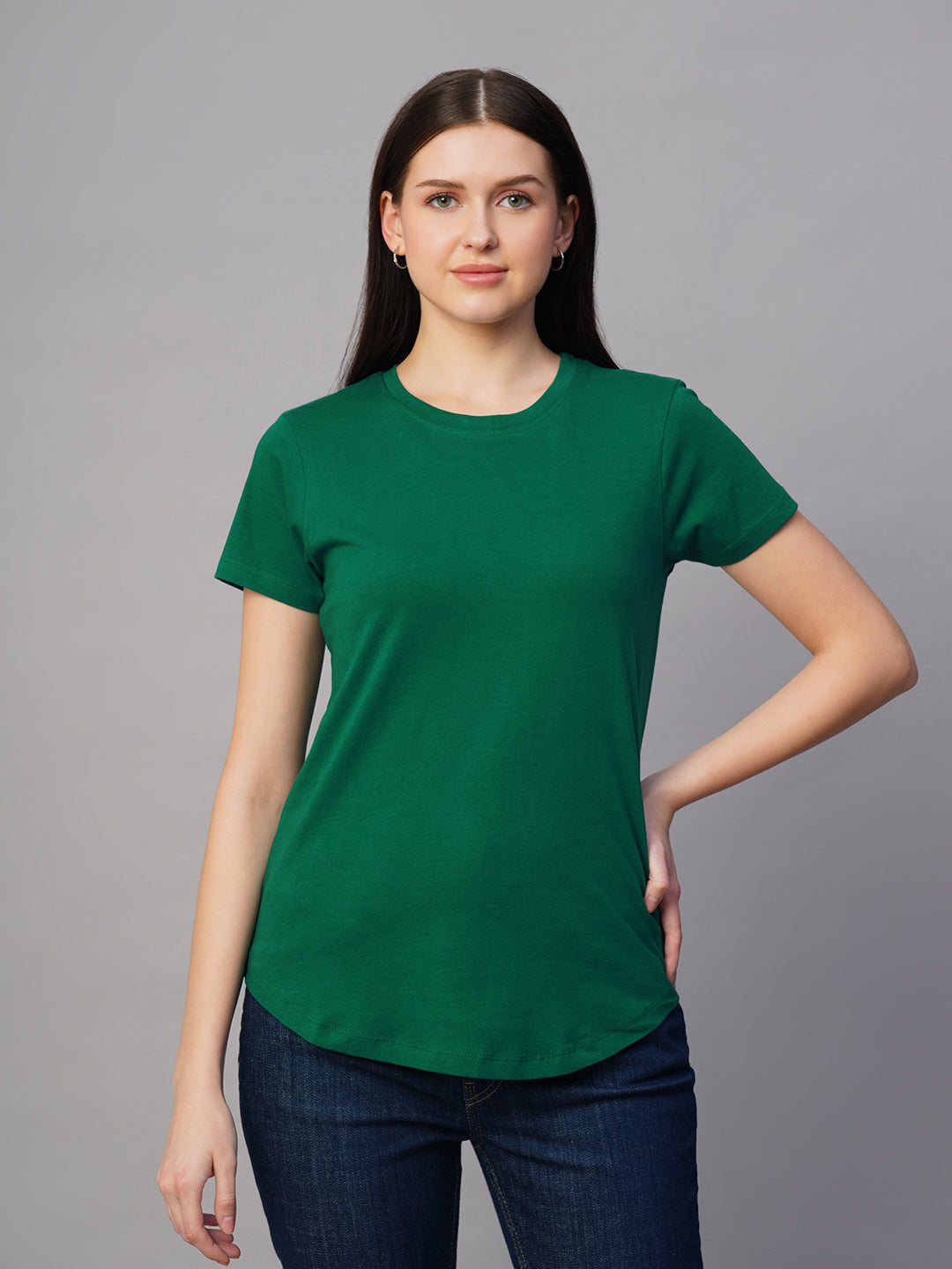 Women's Green 100% Cotton Regular Fit Tshirt