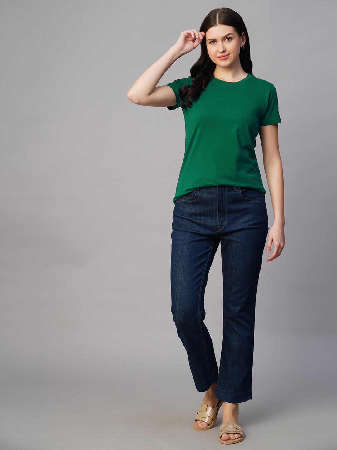 Women's Green 100% Cotton Regular Fit Tshirt