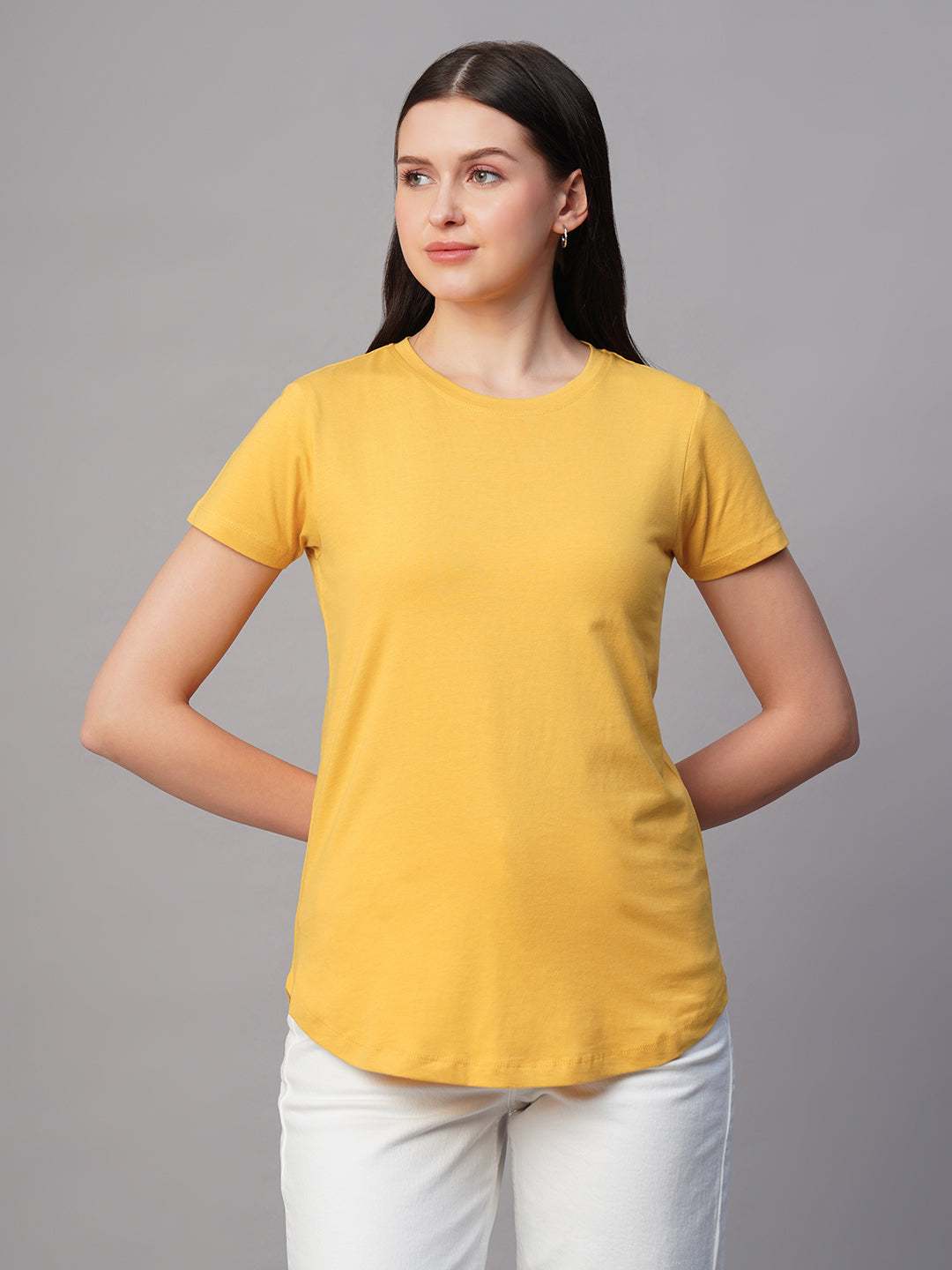 Women's Mustard 100% Cotton Regular Fit Tshirt