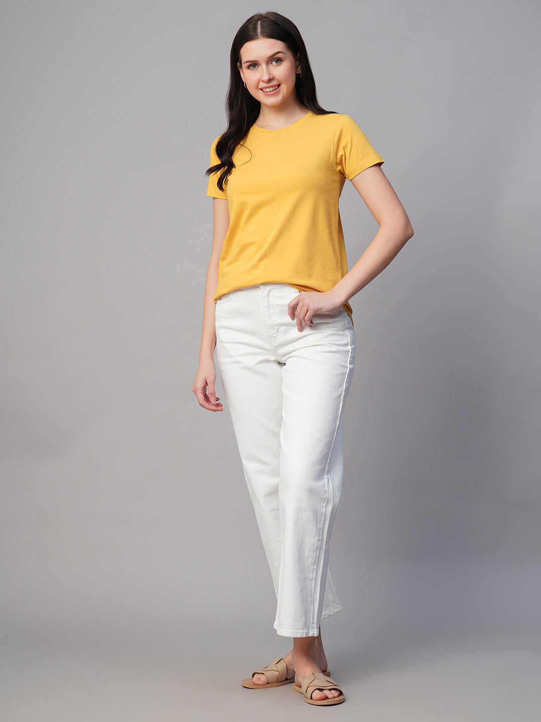 Women's Mustard 100% Cotton Regular Fit Tshirt