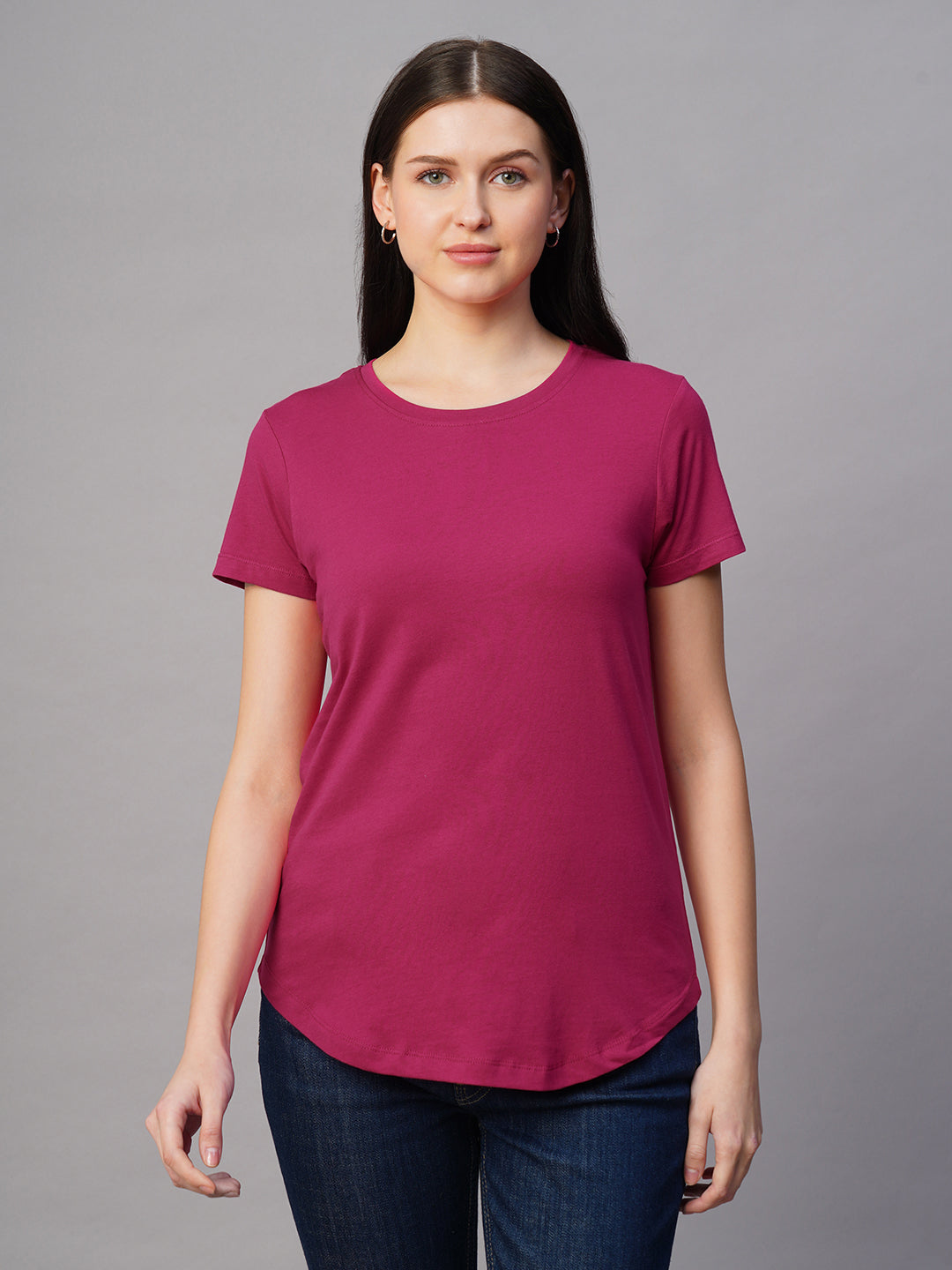 Women's Pink 100% Cotton Regular Fit Tshirt