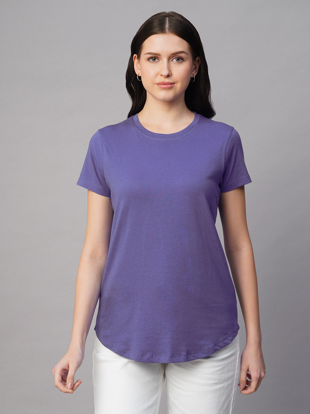 Women's Violet 100% Cotton Regular Fit Tshirt