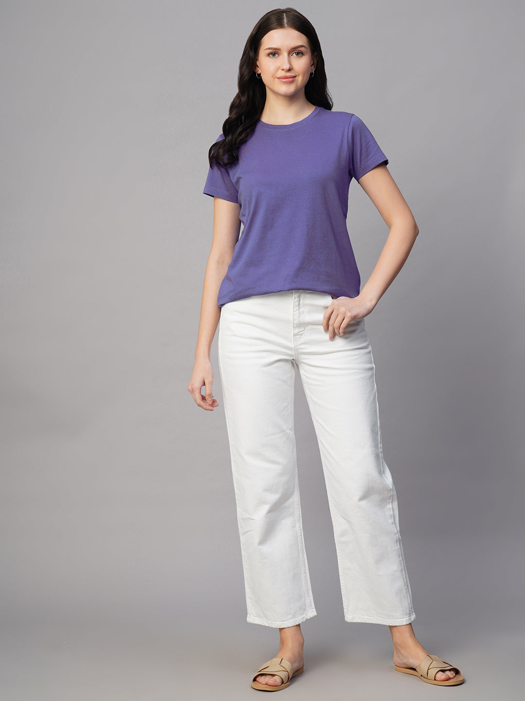 Women's Violet 100% Cotton Regular Fit Tshirt